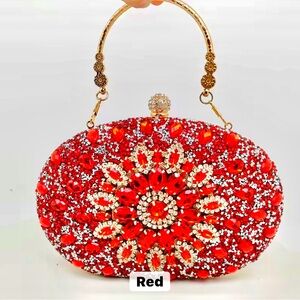 Brand New Beautiful Ruby Red Crystal Clutch Bag. Evening Bag